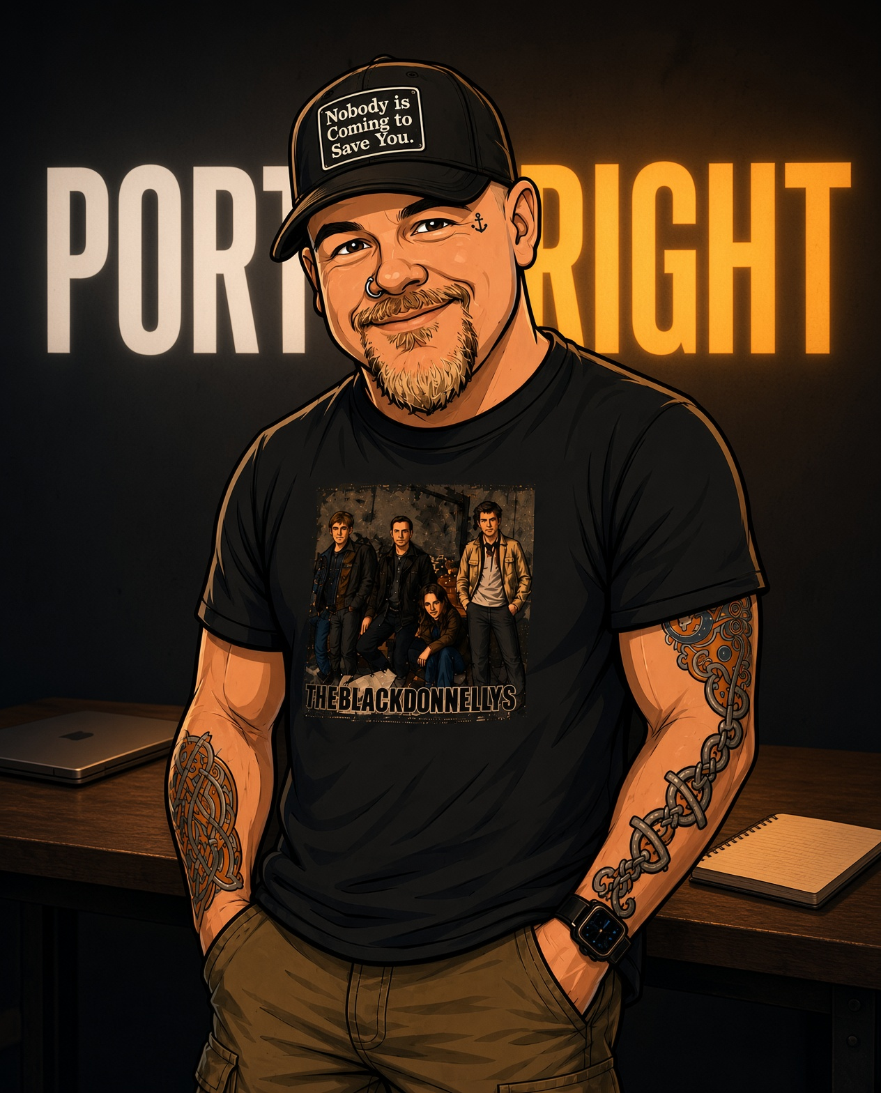 Illustrated portrait of Jimmer Kelley under a Portwright wordmark
